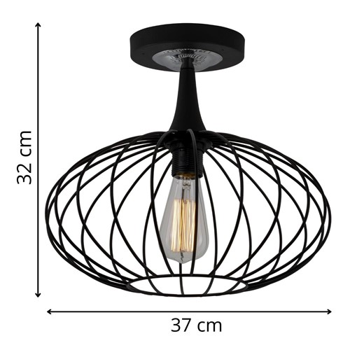 Loftowa lampa sufitowa Elisa 1P druciany abażur czarny do przedpokoju